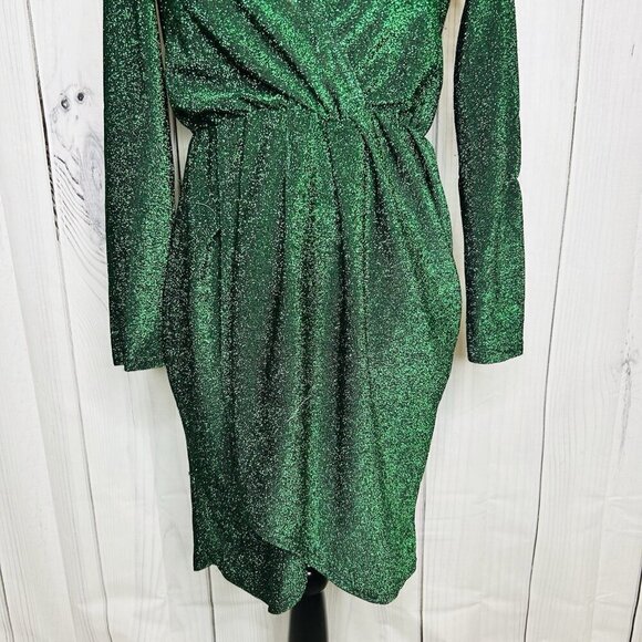 NWT Flounce Club London Jersey Wrap Front Mini Dress Sparkle Green Sz US 6 UK 10 - Picture 3 of 11